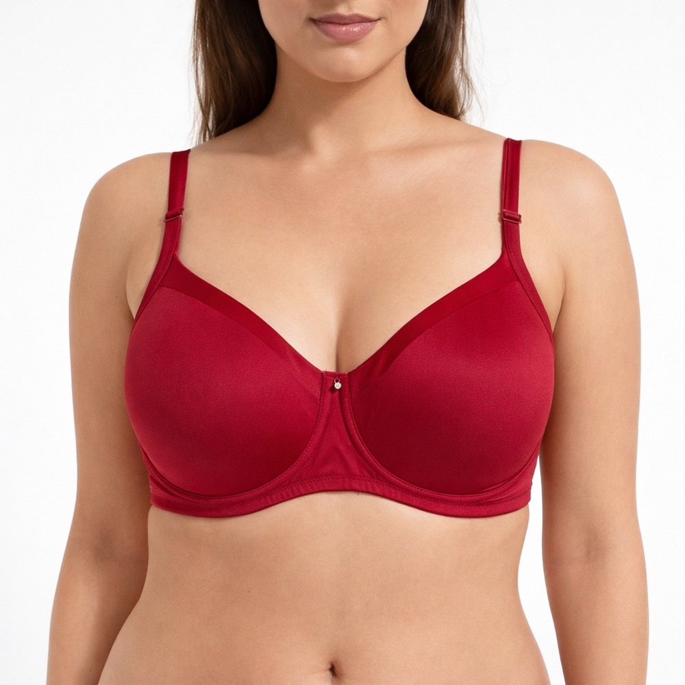 Amoena Bra Size 36D Lara Satin SB Wire Free Red 0831 Romantic Sexy Minimalist
